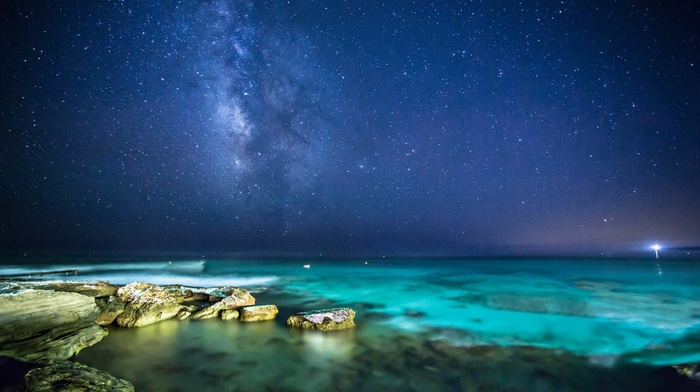 landscape, sea, night, stars