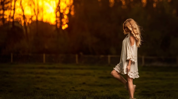 blonde, girl, grass