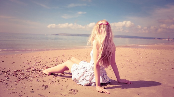 dress, beach, blonde