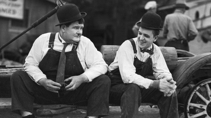 monochrome, film stills, Laurel  Hardy