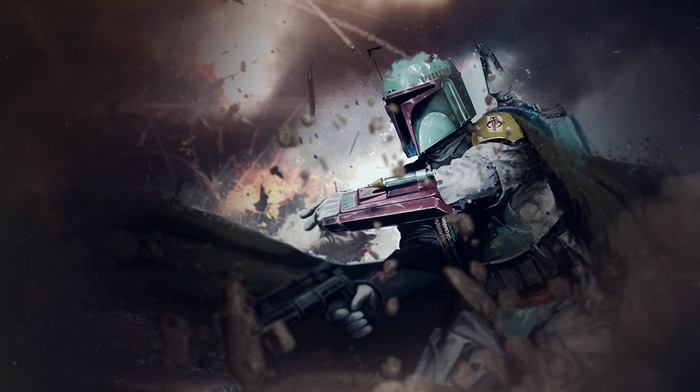 Boba Fett, cape, weapon, Star Wars, debris