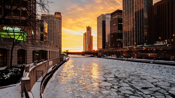 city, snow, Chicago, urban