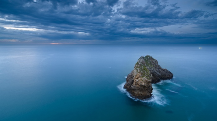 clouds, landscape, sea, horizon