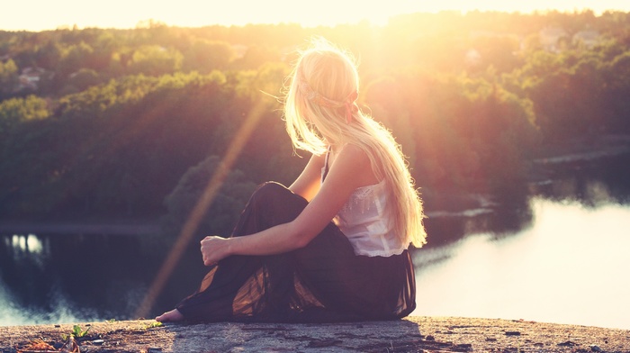 girl, long hair, blonde, nature