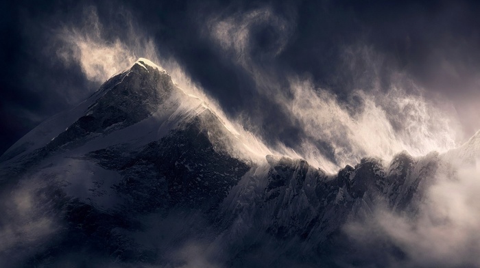 Himalayas, clouds, summit, landscape, sunlight, wind, Tibet, mountain, snowy peak, nature