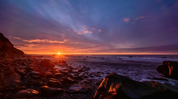 landscape, Sun, sea