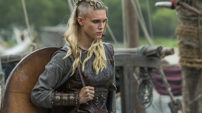 Porunn, blonde, vikings, Vikings TV series, actress, Gaia Weiss, shields