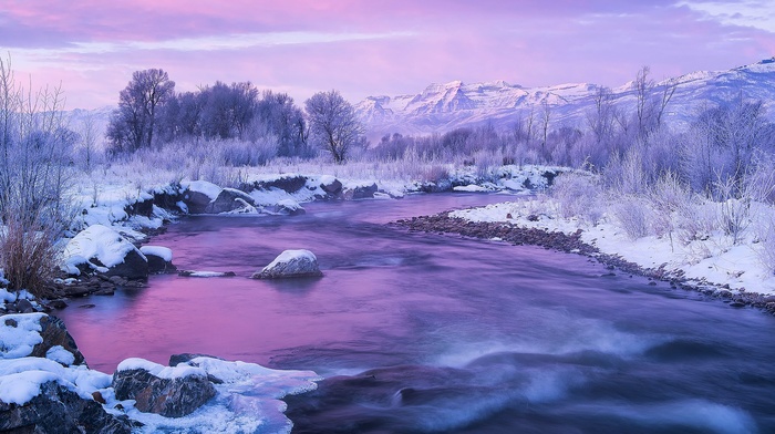 nature, river, mountain, photography, winter