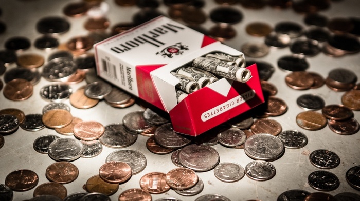money, cigarettes, marlboro, coins