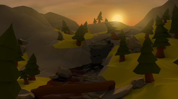 low poly, sunset