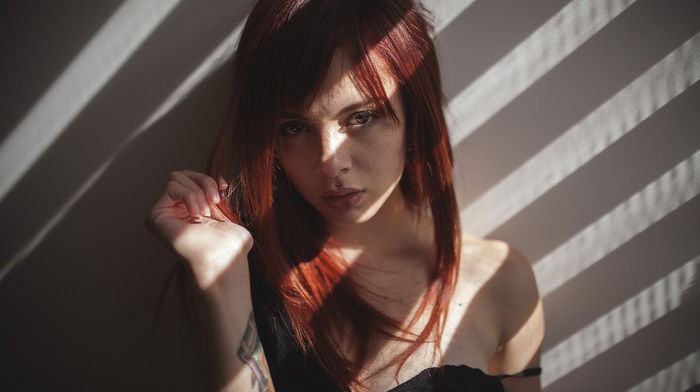 portrait, tattoo, face, girl, redhead, piercing