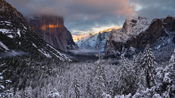 snow, valley, landscape