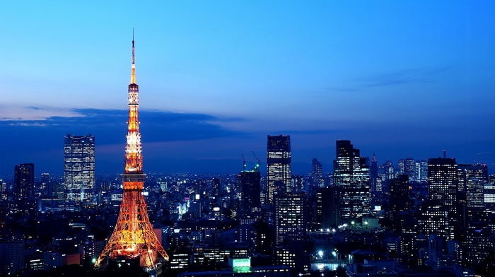 skyline, city lights, Japan, Tokyo Tower