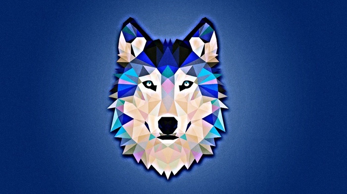 blue, wolf, white, minimalism
