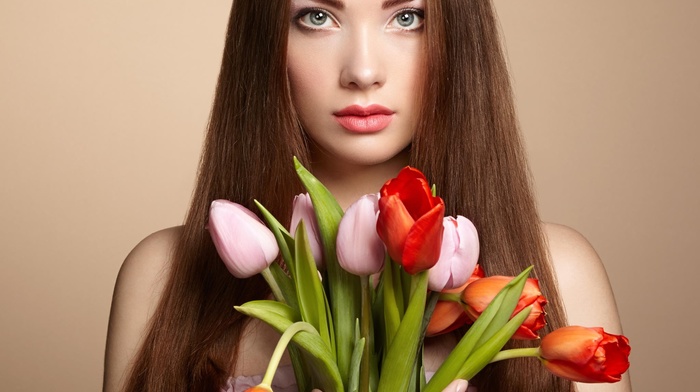 photography, long hair, flowers