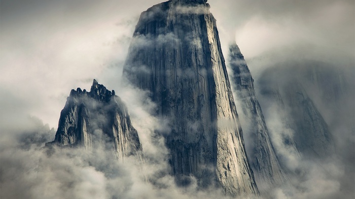 cliff, mountain, mist, landscape