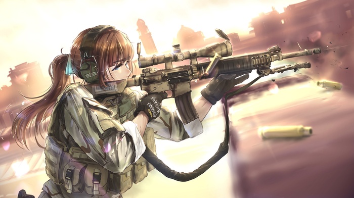 anime girls, weapon, rifles, military, girl, TC1995