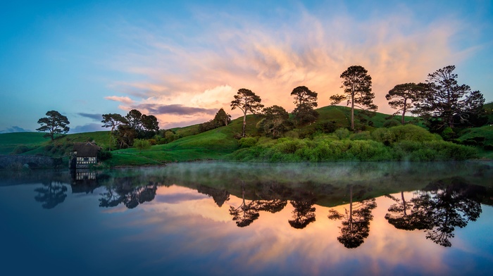 landscape, nature, sunset, lake