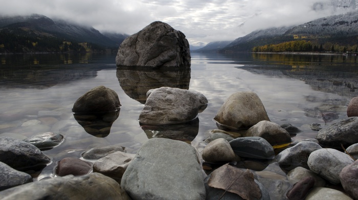 lake, landscape, rock