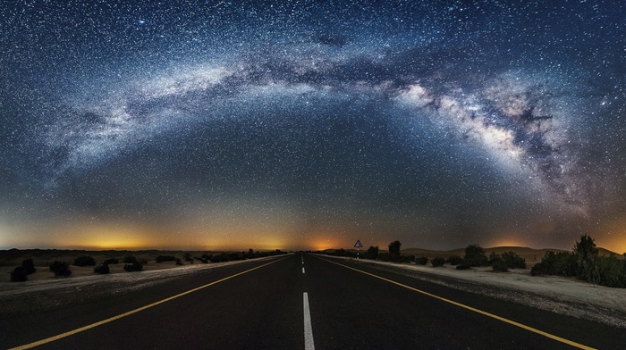 desert, stars, road