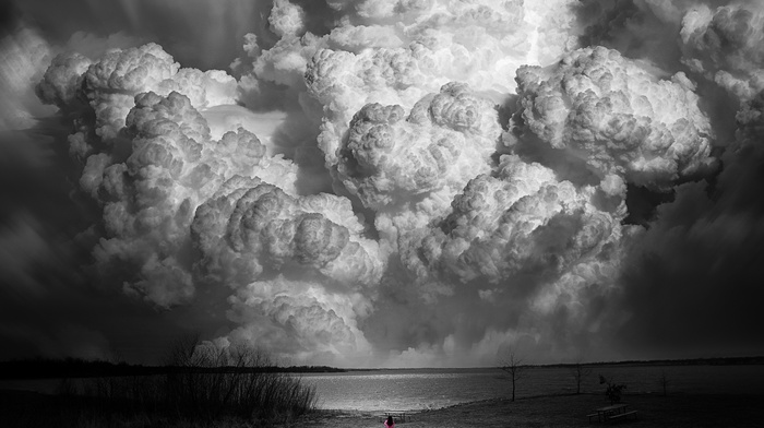 clouds, girl outdoors