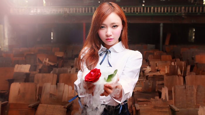 Asian, girl, rose, model