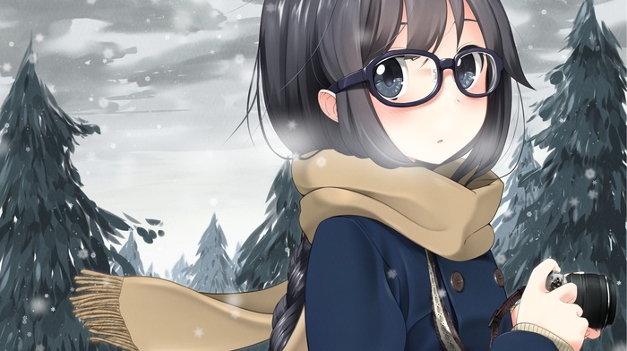 glasses, original characters, winter, anime girls, meganekko, scarf, anime