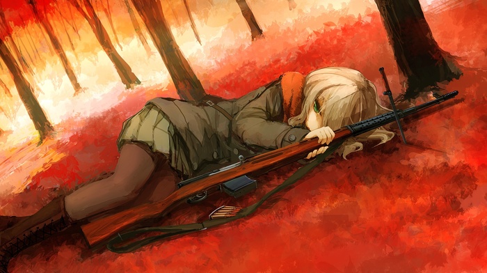 fall, rifles, anime, girl with guns, anime girls, SVT, 40, weapon