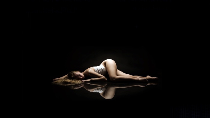 bottomless, ass, girl, blonde, on the floor, reflection