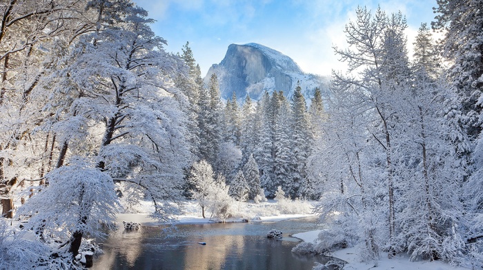 winter, river, nature, landscape, mountain