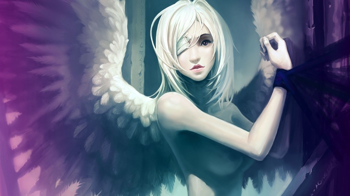 eye patch, angel, anime, anime girls, wings