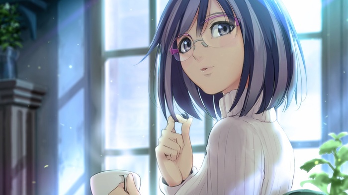 anime girls, glasses, hanekawa tsubasa, monogatari series, anime