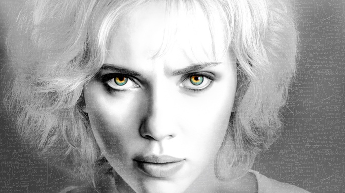 Scarlett Johansson, Lucy movie, face, selective coloring
