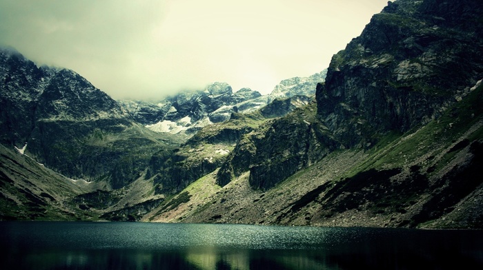 landscape, nature, mist, lake, mountain, reflection
