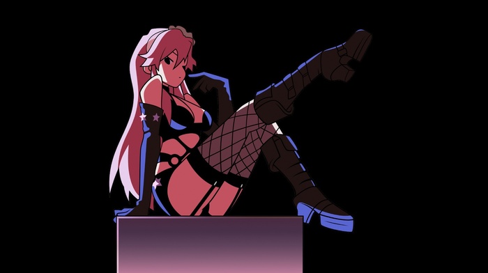 pink hair, legs, Littner Yoko, long hair, black background, tengen toppa gurren lagann, anime girls