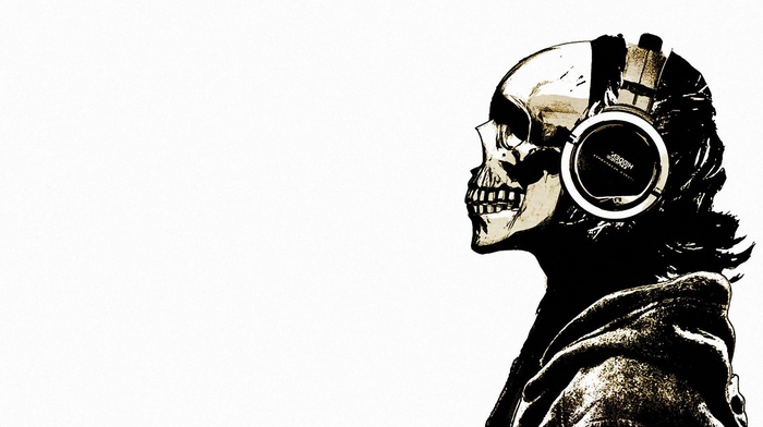 skeleton, headphones, skull, music