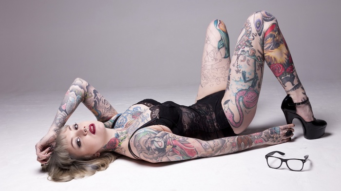 girl, tattoo, model