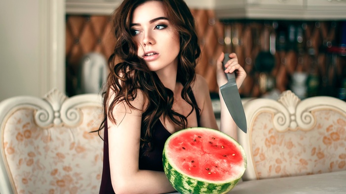 girl, watermelons