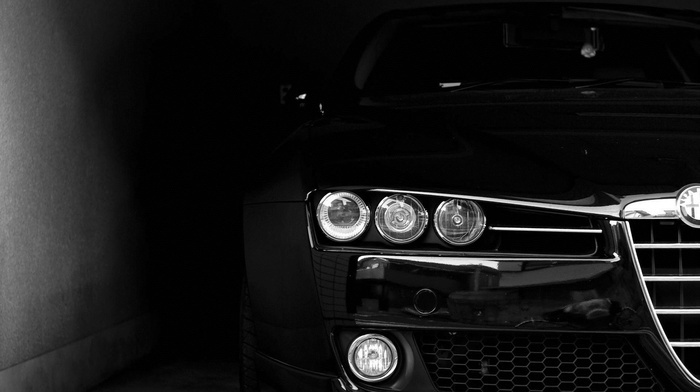 headlights, dark, face, black, Alfa Romeo, car