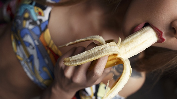 girl, model, bananas, phallic symbol