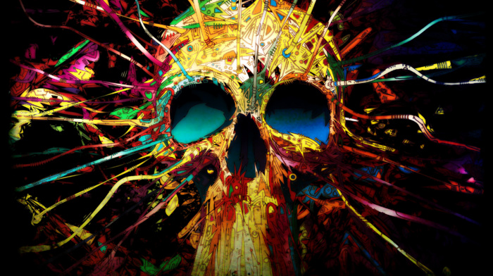 digital art, skull, colorful