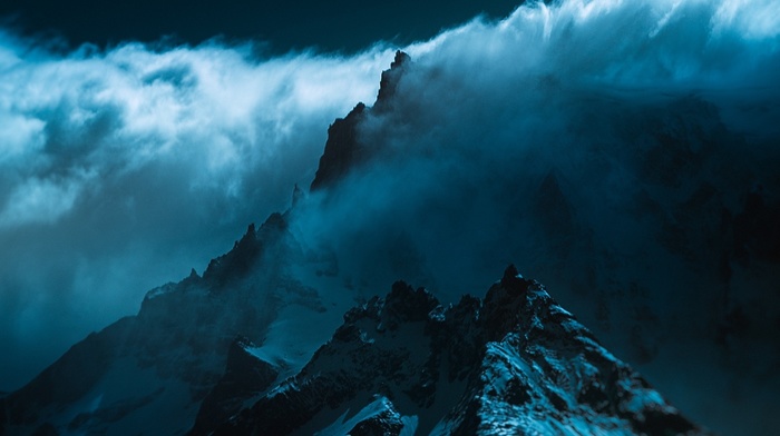Chile, wind, atmosphere, Torres del Paine, nature, clouds, mountain, blue, summit, landscape, snowy peak