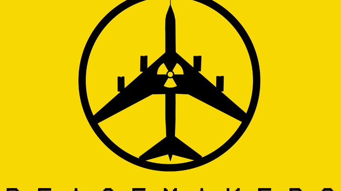 Bomber, minimalism, Metal Gear Solid Peace Walker, war, nuclear, yellow background, peace