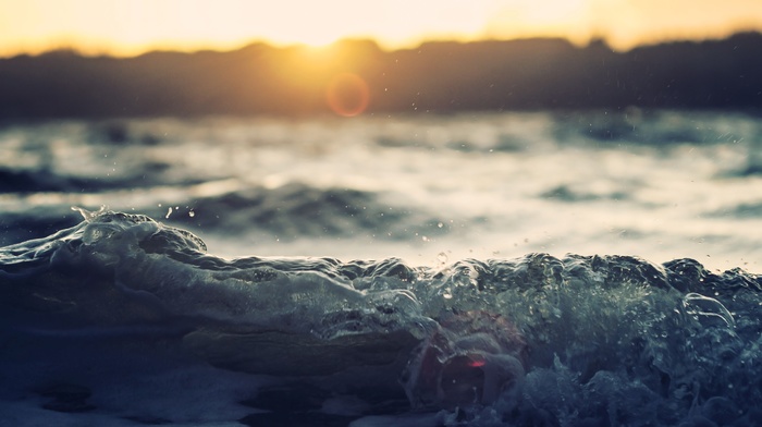 Sun, sunset, splashes, waves, water