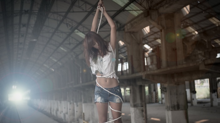 Asian, ropes, bound, girl