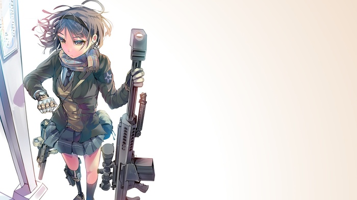 school uniform, sniper rifle, weapon, anime girls, Daito, original characters, anime, girl with guns