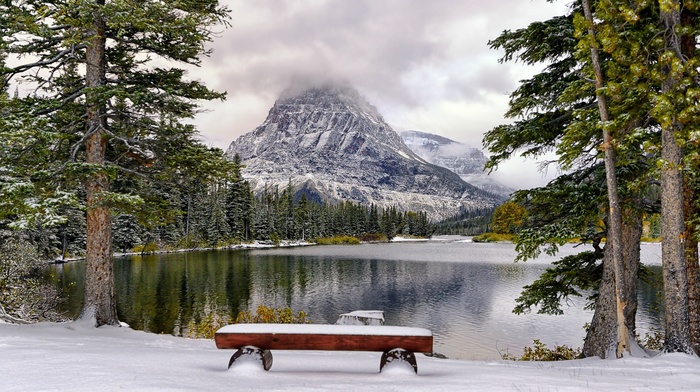 landscape, snow, lake