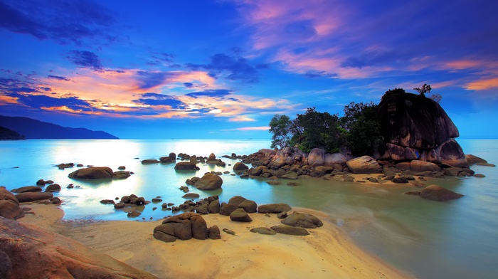 beach, landscape, sea, clouds