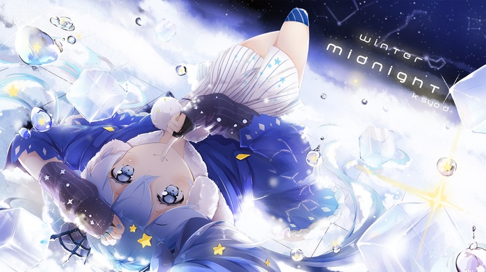 blue eyes, Hatsune Miku, Vocaloid, long hair, snow, bubbles, winter, twintails, anime girls, blue hair