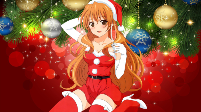 anime girls, Kaga Kouko, anime, Christmas, cleavage, Golden Time